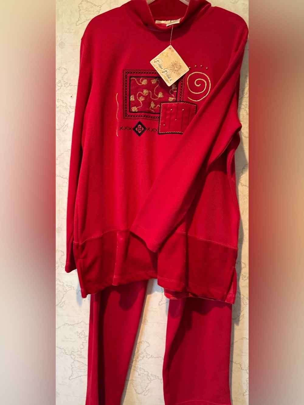 Bobbie Brooks Red Cowlneck Sweater with Gold Embroidery